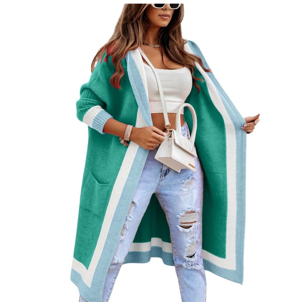 Stylish Teal Open-Front Cardigan Sweater